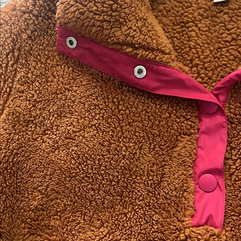 J. Crew Orange Pink Sherpa Pullover Oversized Fleece Sweatshirt Jacket Large - Picture 3 of 7